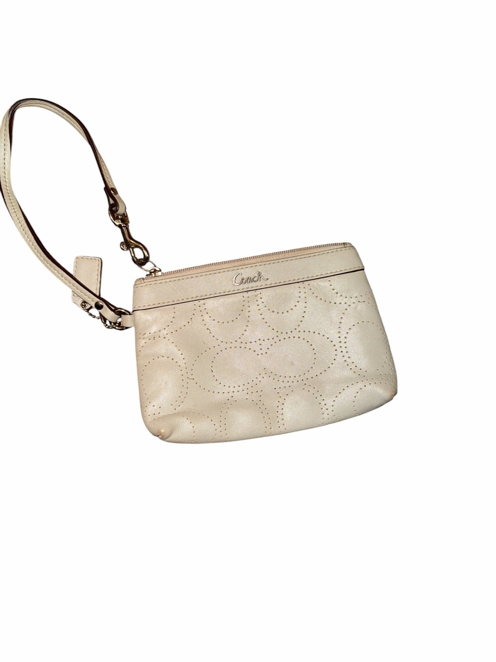 Coach Signature Perforated Leather Wristlet - Light Gray